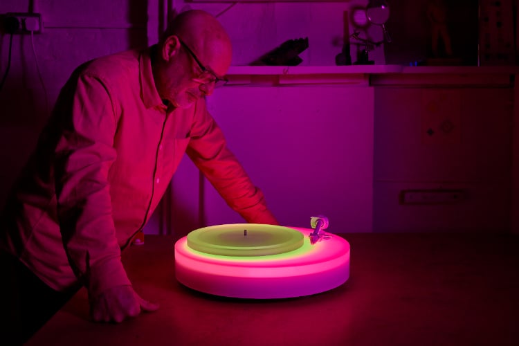 glow in the dark turntable designed by brian eno