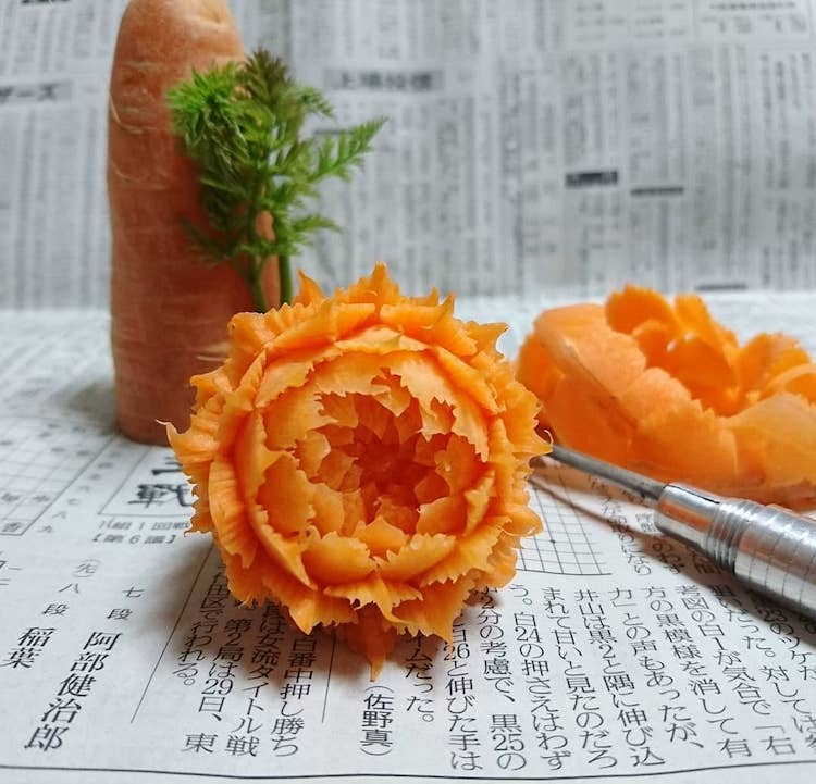 Sculpture de légumes par l'artiste culinaire Gaku