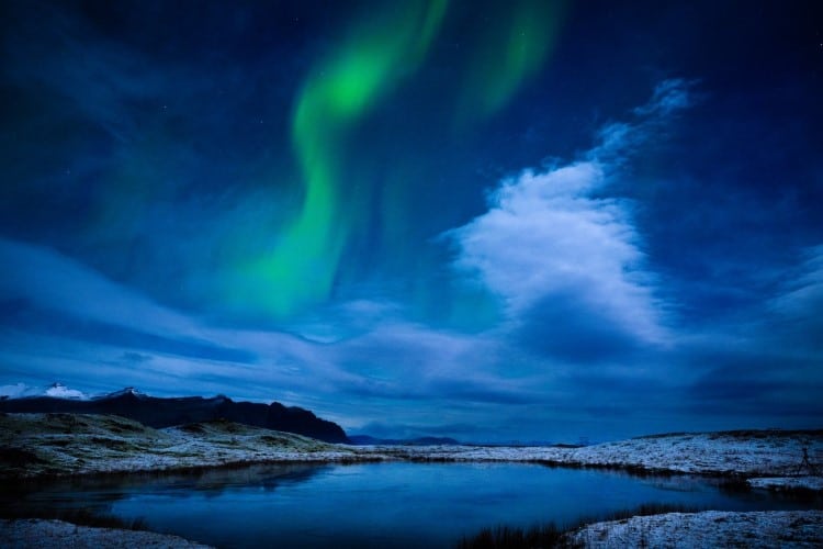 Northern lights over the Heinabergsjökull Glacier 